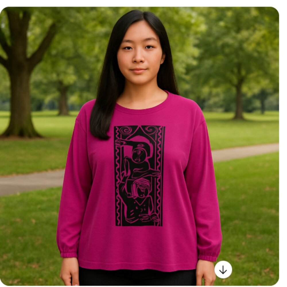 Cotton Bleu Womens 100% Cotton Fushia Scoop Neck Raw Hem T-Shirt Size XL Tribal